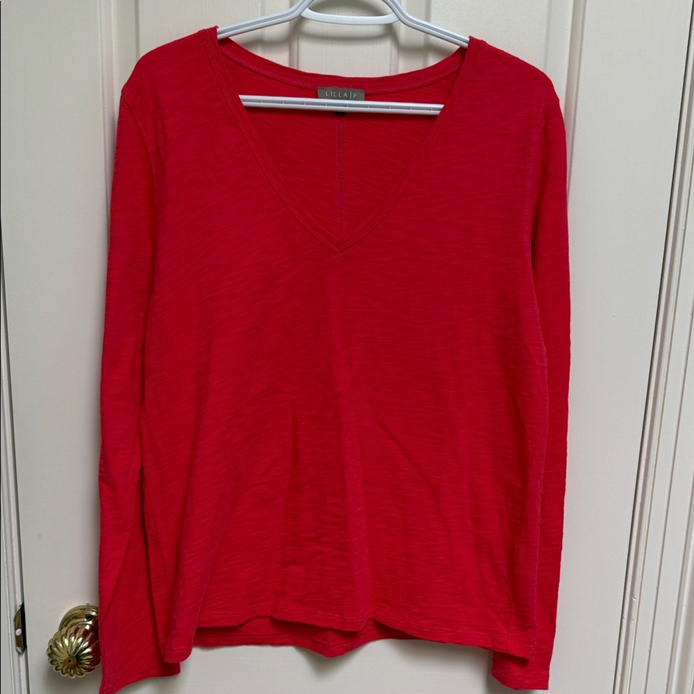 Lilla P sz XL -- V neck 100% slub cotton top -- blood orange?